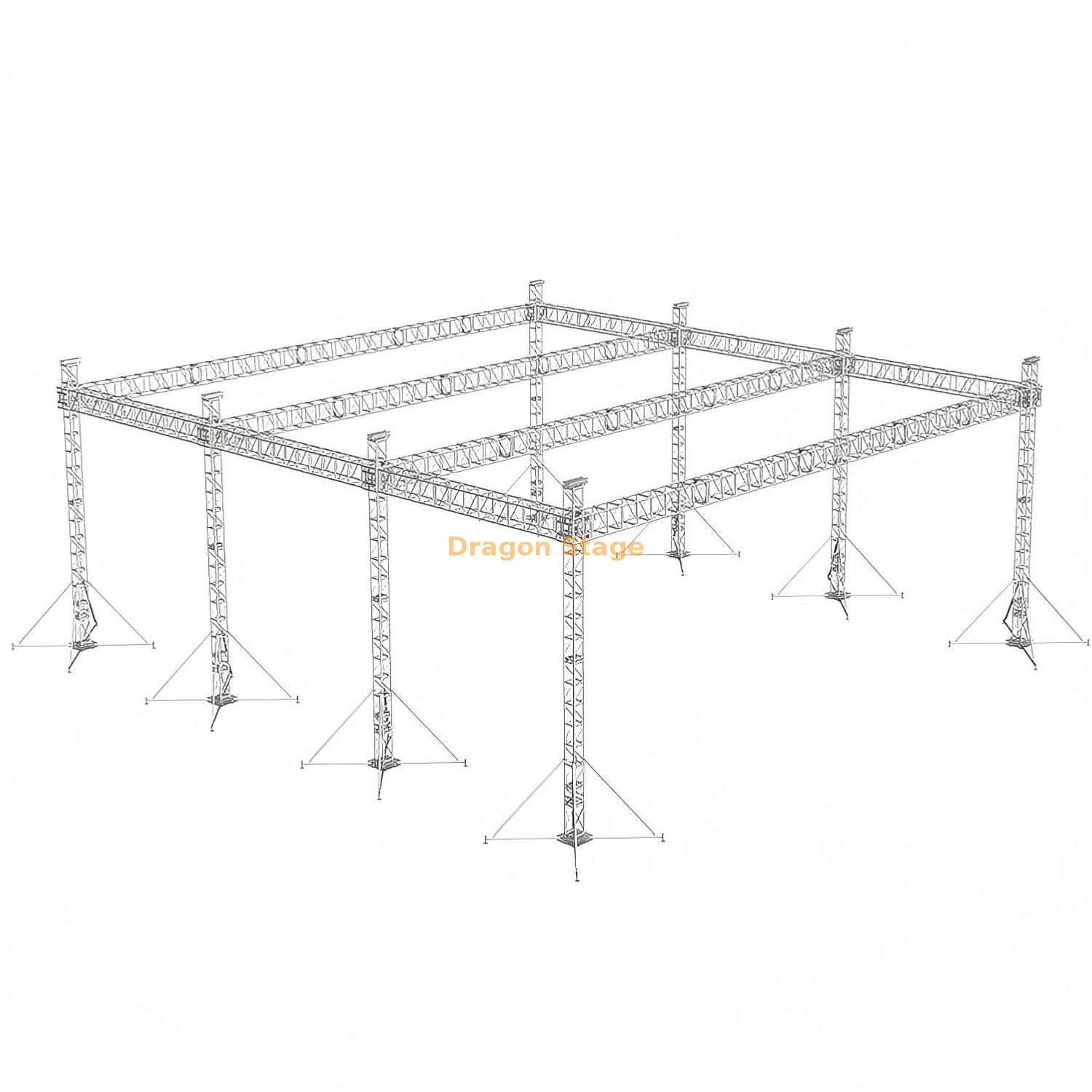 Indian Aluminum Heavy Duty Truss Beam Pillar Aluminum Stage Truss 120x100x40ft 8 legs Индийская алюминиевая сверхмощная ферменная балка, алюминиевая сценическая ферма 120x100x40 футов, 8 опор
